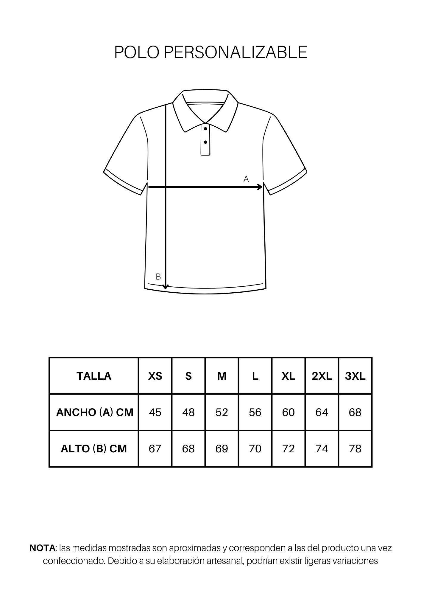 Guía de tallas de Polo deportivo personalizado